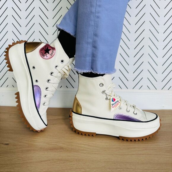 Converse Shoes - Converse Run Star Hike Hi Platform 10.5 Women Shoes Beige Purple Sneaker A09796C